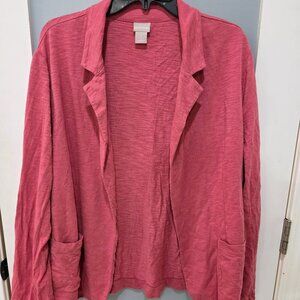 CHICO'S XXL (4) Pink Cotton Modal Open Cardigan Sweater Plus Size Knit Blazer